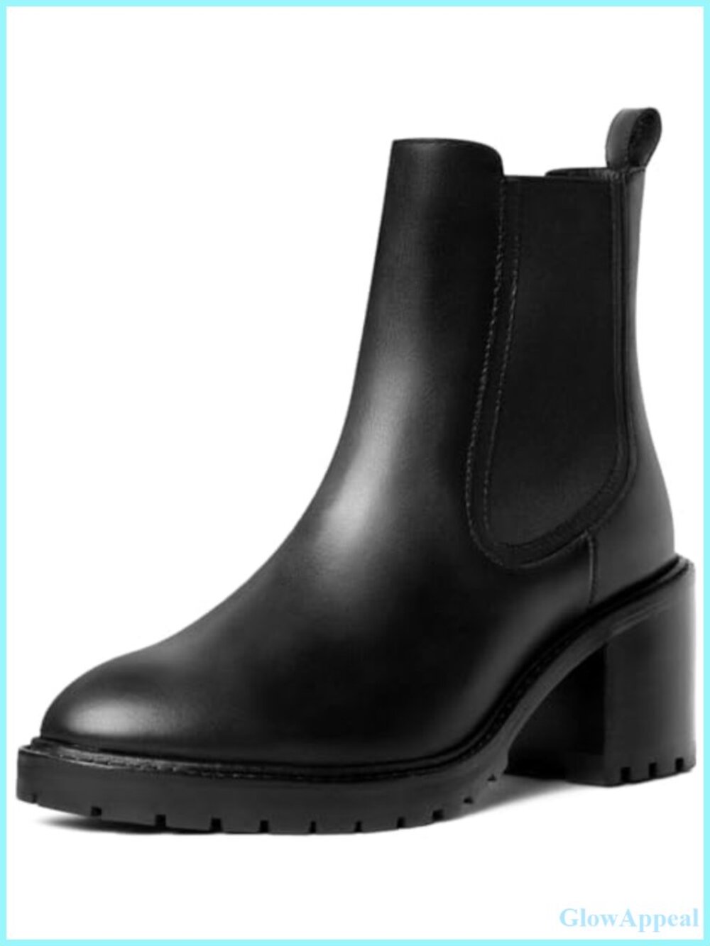 High Heel Chelsea Ankle Boots Leather Block Heel